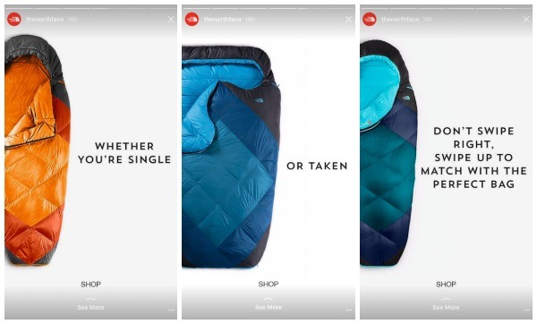 Image of an Instagram story advertising sleeping bags